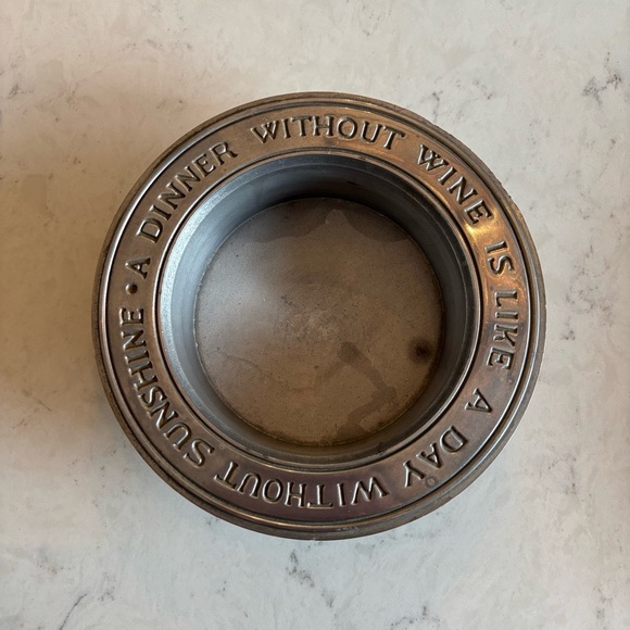 Vintage Wilton Armetale Wine Bottle Coaster Dinner without Wine Day without Sun - Picture 1 of 3